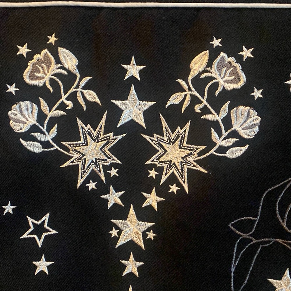 Black and White Embroidered Jean Jacket with Western Flair - Picture 6 of 13